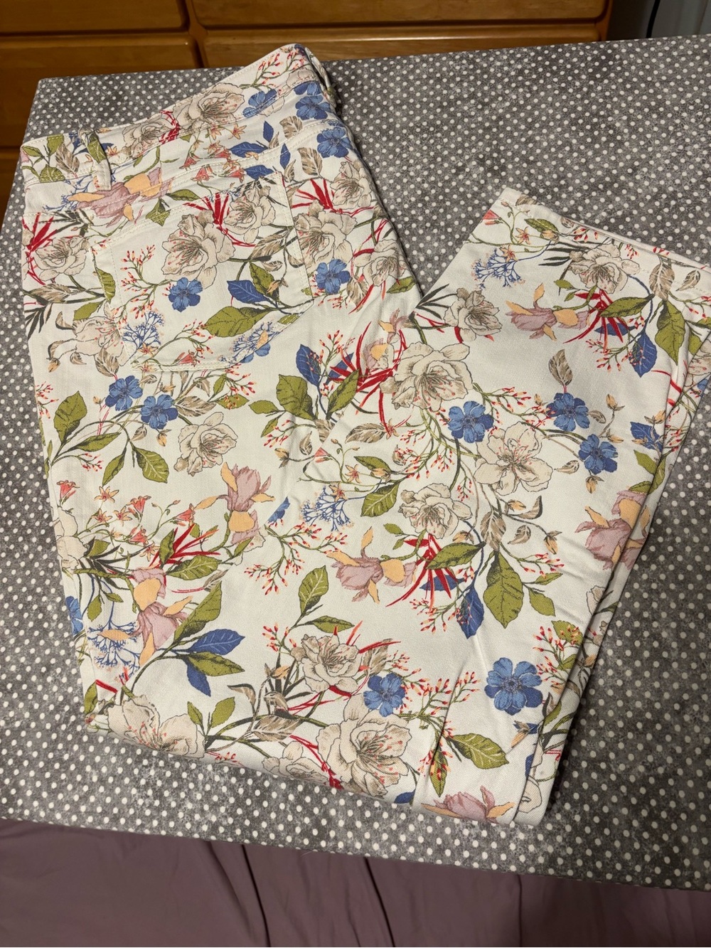 Floral Print White Women’s Jeans - Slim Fit